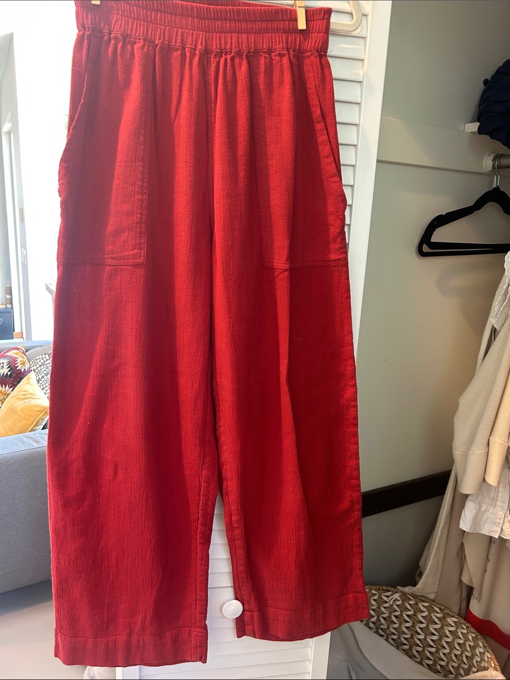 Relaxed Red Wide-Leg Pull-On Pants